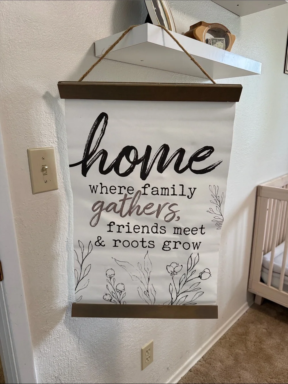 Neutral 'Home' Wall Tapestry Sign - Cream and Black